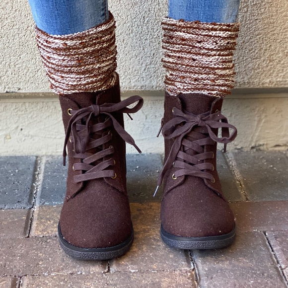 Texas Brown Knit Sweater Hood Combat Moto Boots - Picture 3 of 12